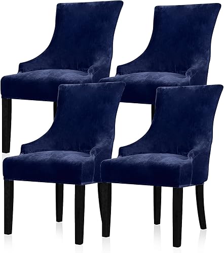 Vista 24 de Lellen Funda elástica para silla con respaldo de ala, funda reutilizable para silla lateral con respaldo de ala, fundas para sillas de comedor, 02