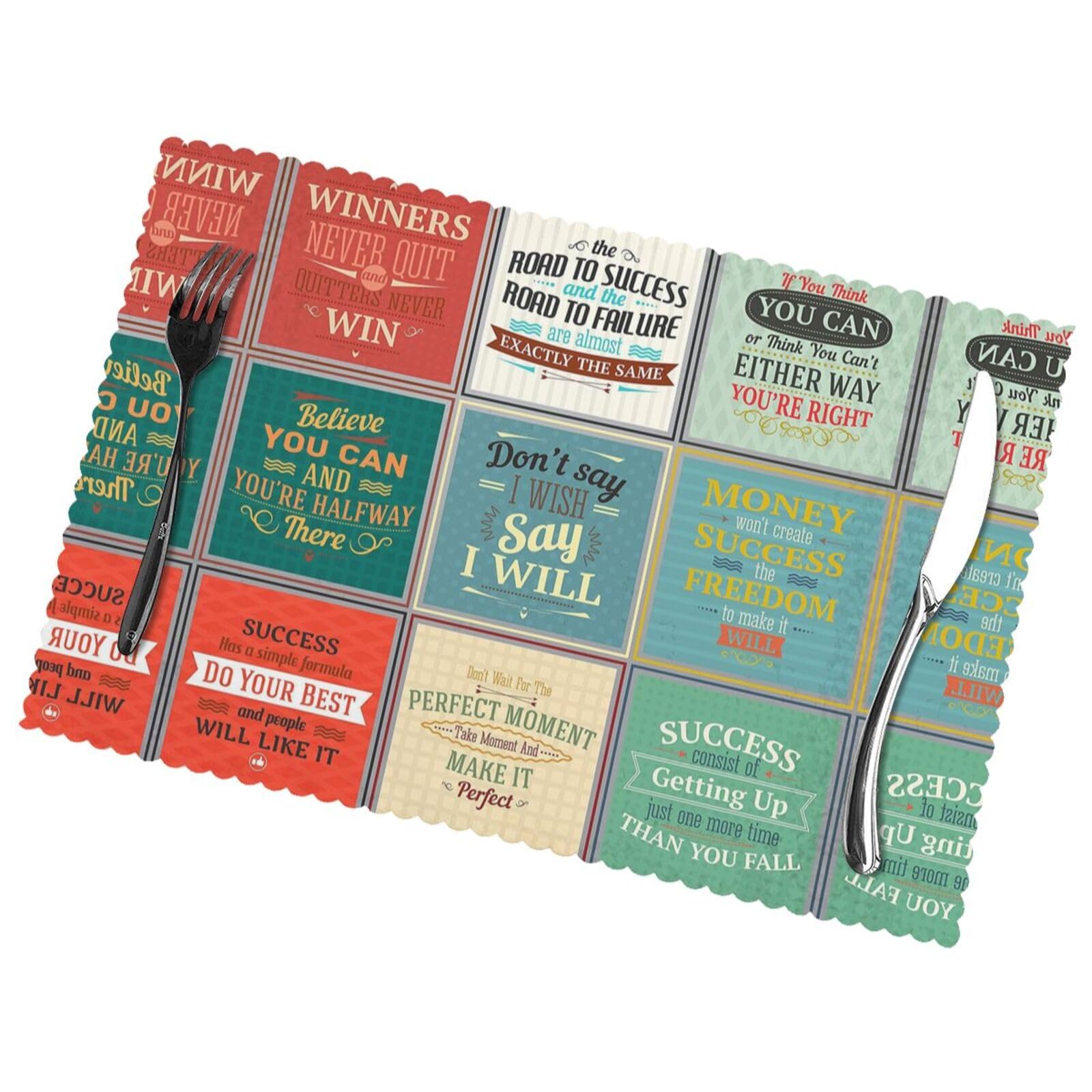 Sayings Print Premium Oil And Heat Resistant Placemats For Dining Table Set (6-Pack) - 12x18in