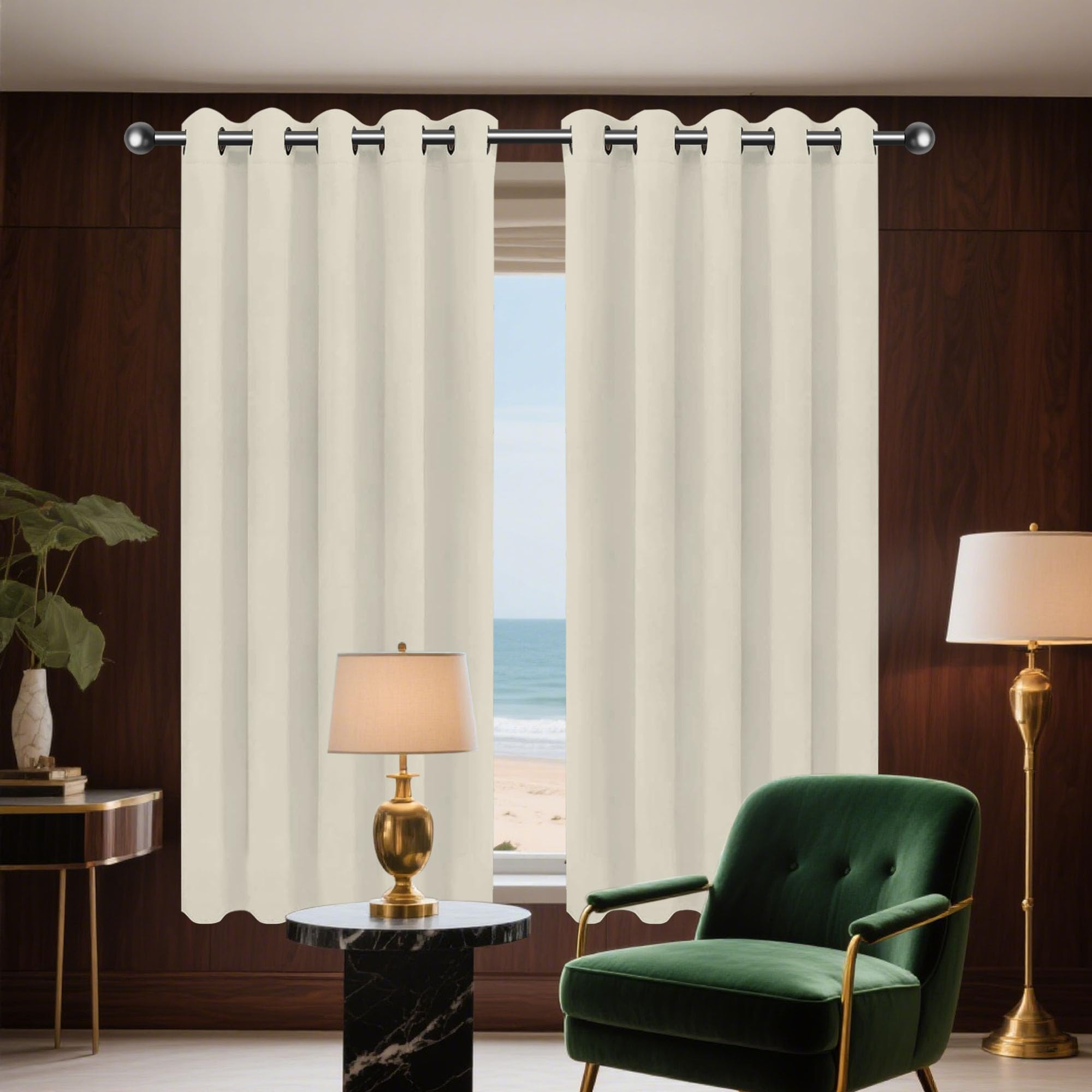 Rideau occultant thermique en tissu beige moderne avec finitions œillets haut de gamme