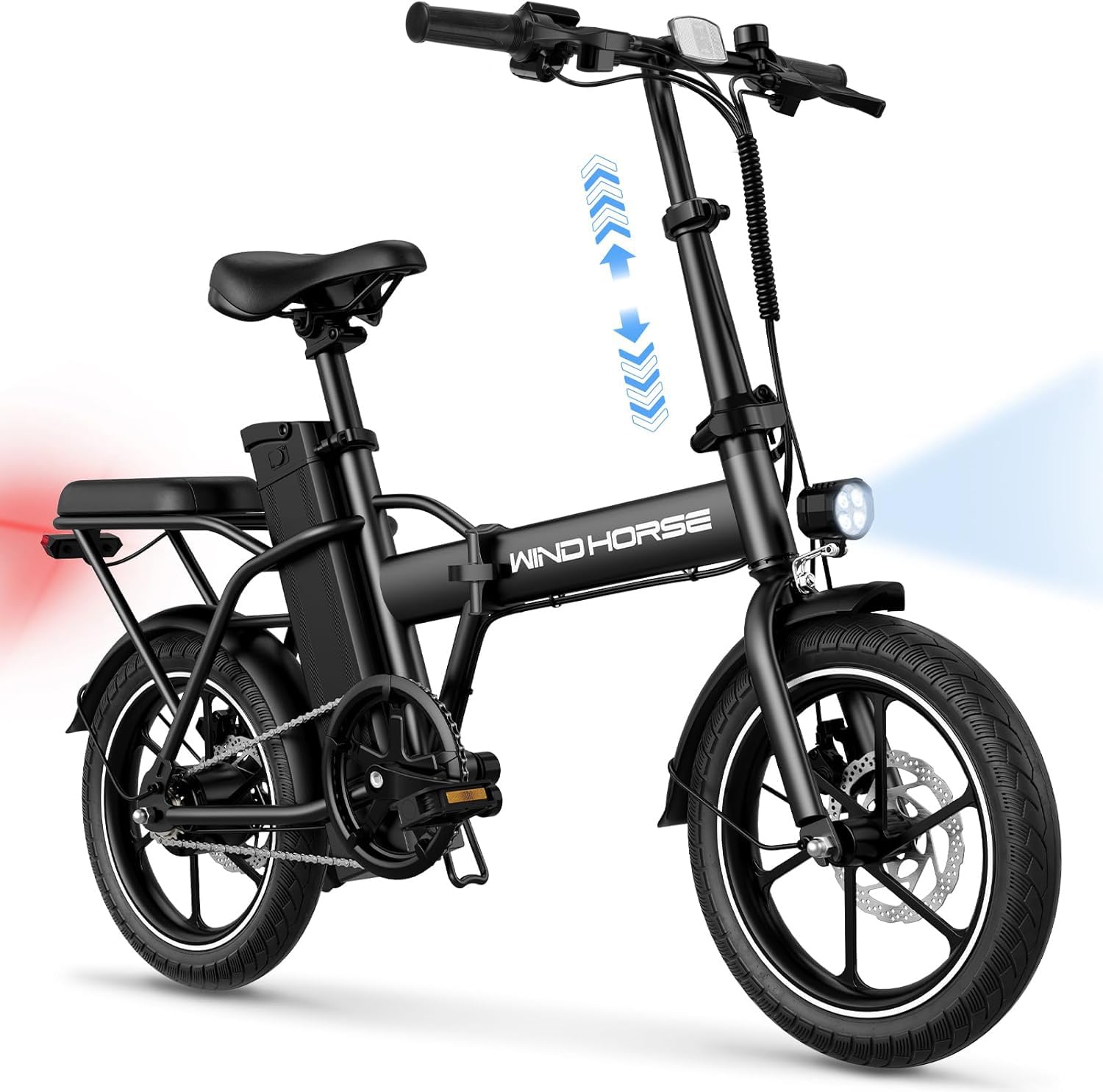 WINDHORSE 16" Folding Electric Bike for Adults, 630W Peak Power, 20MPH, 20-35 Miles Range, 3 Gear Speed, 288Wh Removable Battery with Lock, Dual Disc