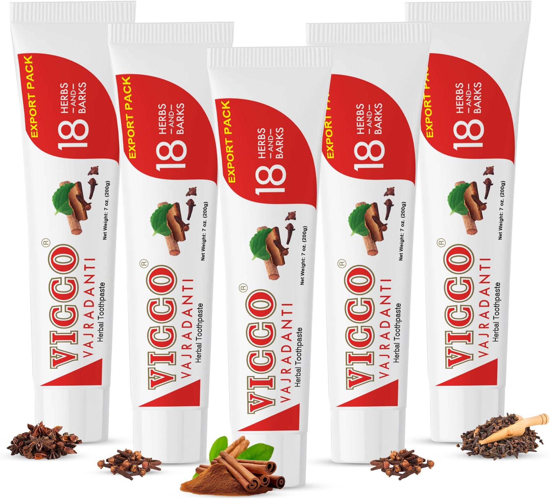 Vajradanti Ayurvedic Herbal Toothpaste for Oral Care & Gum Health by Vicco – 70 Year Legacy of Ayurveda, with 18 Ayurvedic Herbs & Barks, Fluoride-Free, Vegan – 3.53 oz (5 Pack)