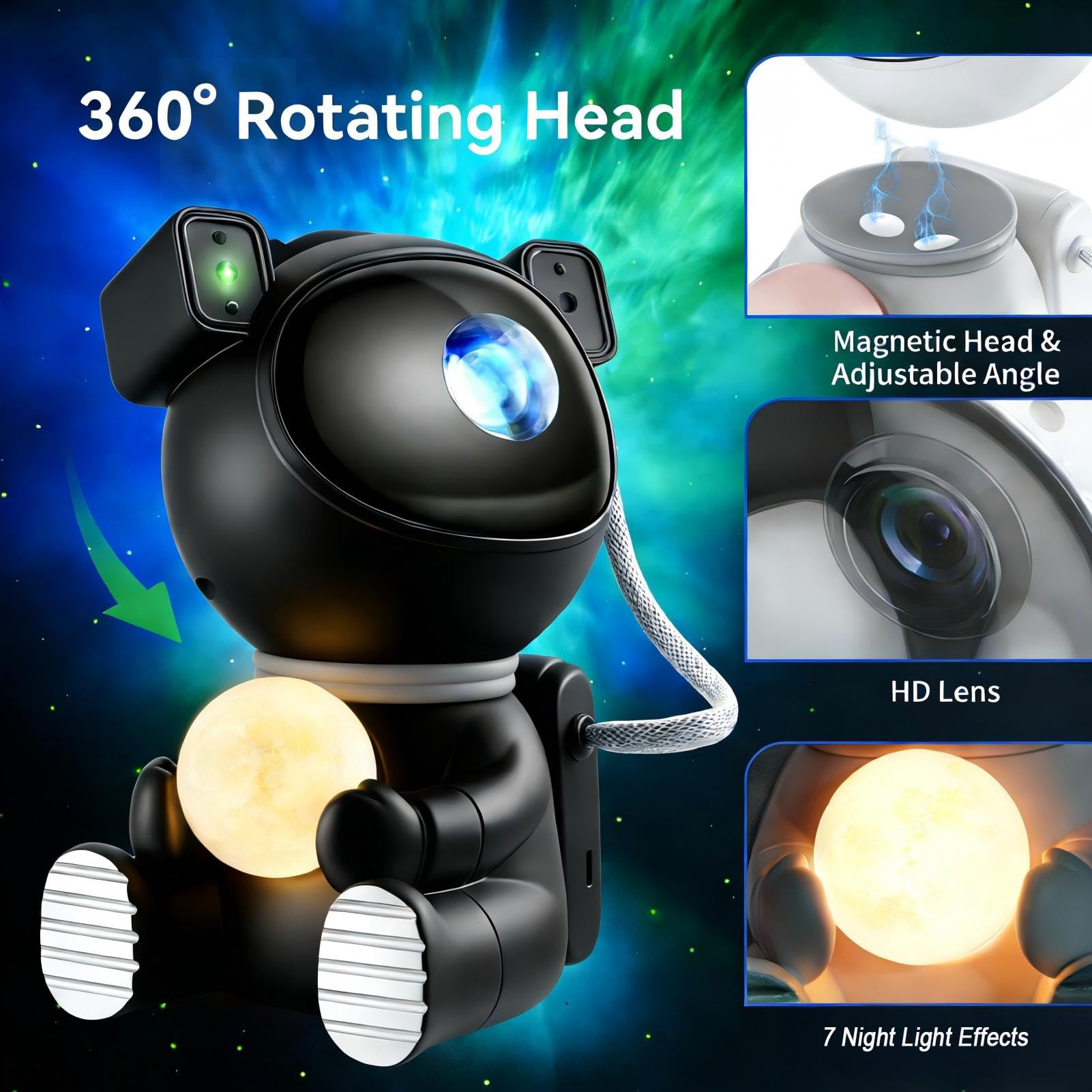 Aoshet LED Sternenhimmel Projektor, Astronaut Sternenhimmel Projektor Galaxy Nachtlicht, Schlafzimmer Deckenprojektion Lampe mit Timer und Fernbedienung,Geschenk für Kinder und Erwachsene (Schwarz)