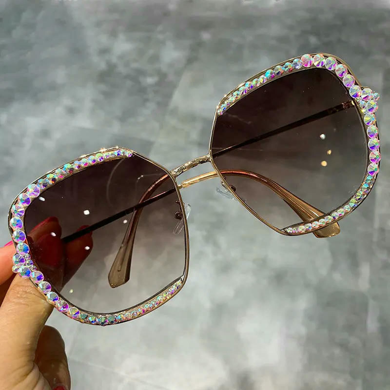 Occhiali da Sole Donna Quadrati Oversize Fatti A Mano Pois-Rosa