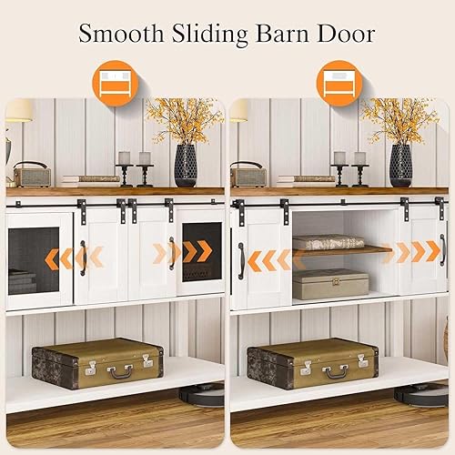 Miniatura 6 de 4ever2buy Gabinete de café de granja con almacenamiento, mesa de café de 47 pulgadas con puerta corrediza de granero, gabinete de buffet de café