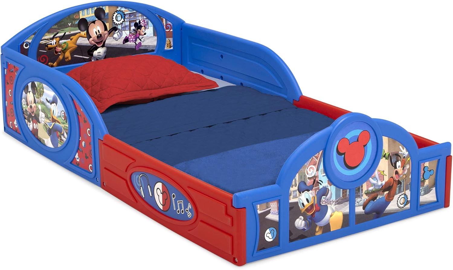 Delta Children Disney Mickey Mouse Plastic Sleep and Play Toddler Bed with Attached Guardrails