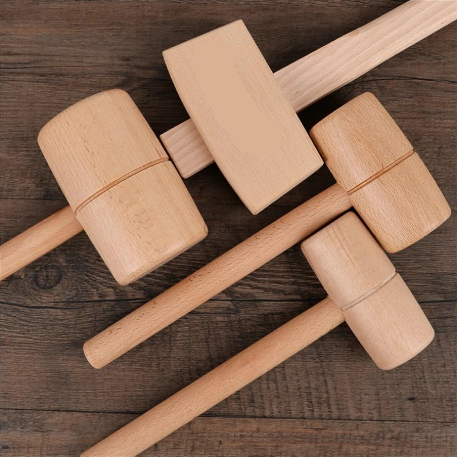 Martillo de madera Martillo de mazo for tallar carpintería, Mini haya, herramientas manuales bricolaje específicas, cabeza redonda/cuadrada madera, 1 ud para superficies delicadas(L-Round)
