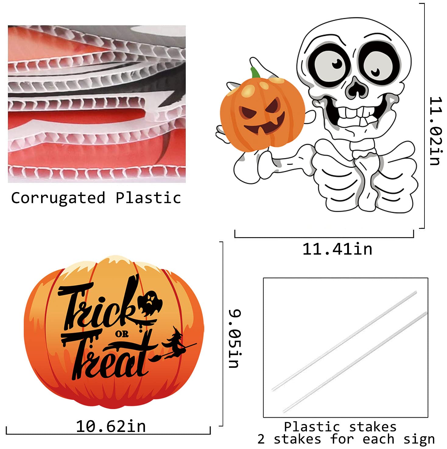 Jetec Halloween Hofschilder Set – 10 Stück Aus Wellpappe, Mit Kürbis, Geister & Skelett-Motiven, Inkl. 20 Heringe