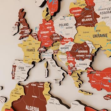 3D Wooden World Map Wall Art - Premium Multicolored World Travel Map for Wall Decor | Perfect for Home, Office & Kitchen - Ideal Housewarming Gift & Travel Tracker  Medium, Terracota
