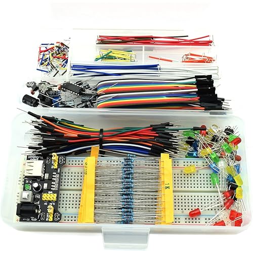 HJ Garden Electronic Component Assorted Kit for Arduino, Raspberry Pi, STM32 etc. 830 Breadboard + Jumper + Power Module + Resistor + Capacitor + LED + Switch (Pack of 458pcs)