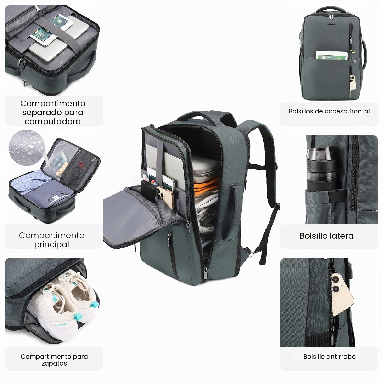 LOVEVOOK Mochila equipaje de mano, mochila de viaje extraíble ligera con compartimento para zapatos, mochila impermeable para portátil de 17 pulgadas, cabina máx. 55 x 40 x 20 cm, mochila para avión,