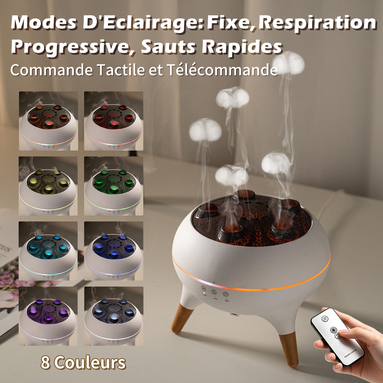 yAyusi Diffuseur de Brume Méduse avec Lumière, 250ml Diffuseur D'Huiles Essentielles avec Télécommande, Humidificateur Méduse à Captation Sonore, Diffuseur Ultrasonique à 2 Modes pour Chambre/Bureau