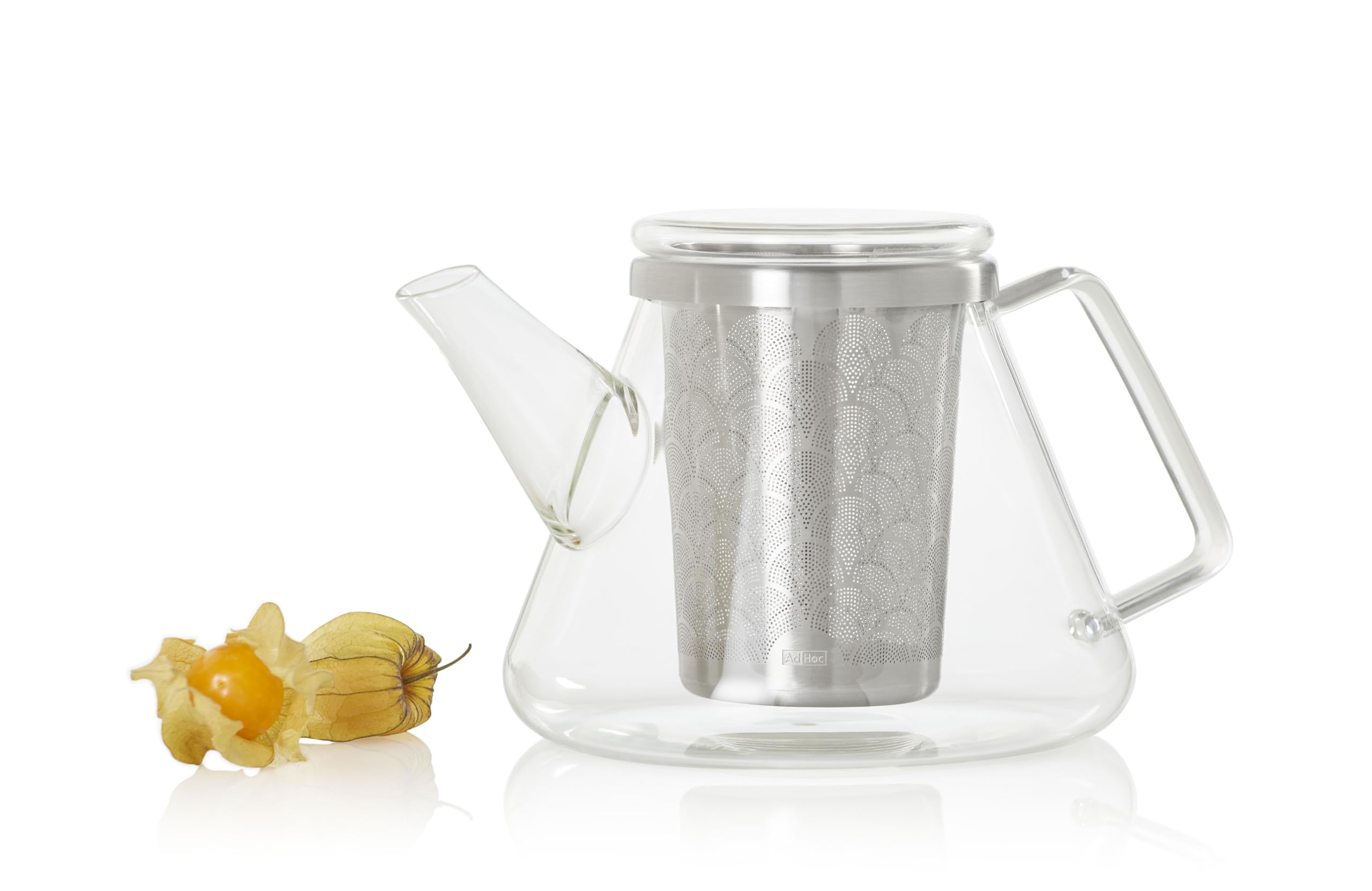 AdHoc TK49 Teekanne FUSION 1 Liter | Kanne aus hochwertigem Borosilikatglas mit einem geräumigen Feinfilter für Tee | Glas, Edelstahl