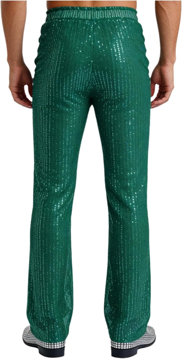 Mens Adult Rave Pants Sequins Wide Leg Leggings Shiny Flared Trousers Bell Bottom Long Pants