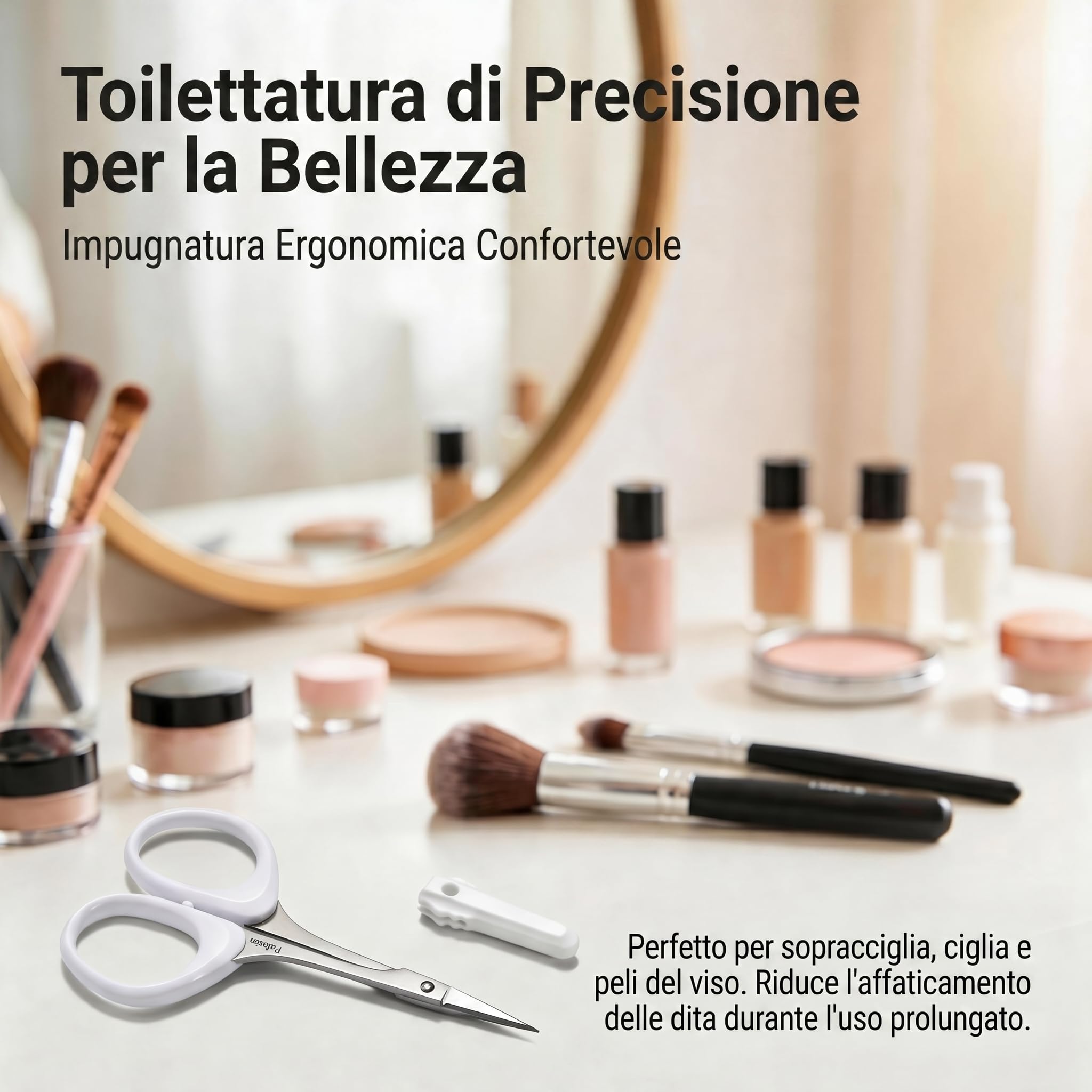 PAFASON Alta Precisione Sopracciglio Toelettatura Cesoie Set, Bellezza Trucco Cosmetico Strumento, Curvo, Dritto Punta, Acciaio Inossidabile, Sicurezza Astuccio per Taglio Ciglia Extensiones