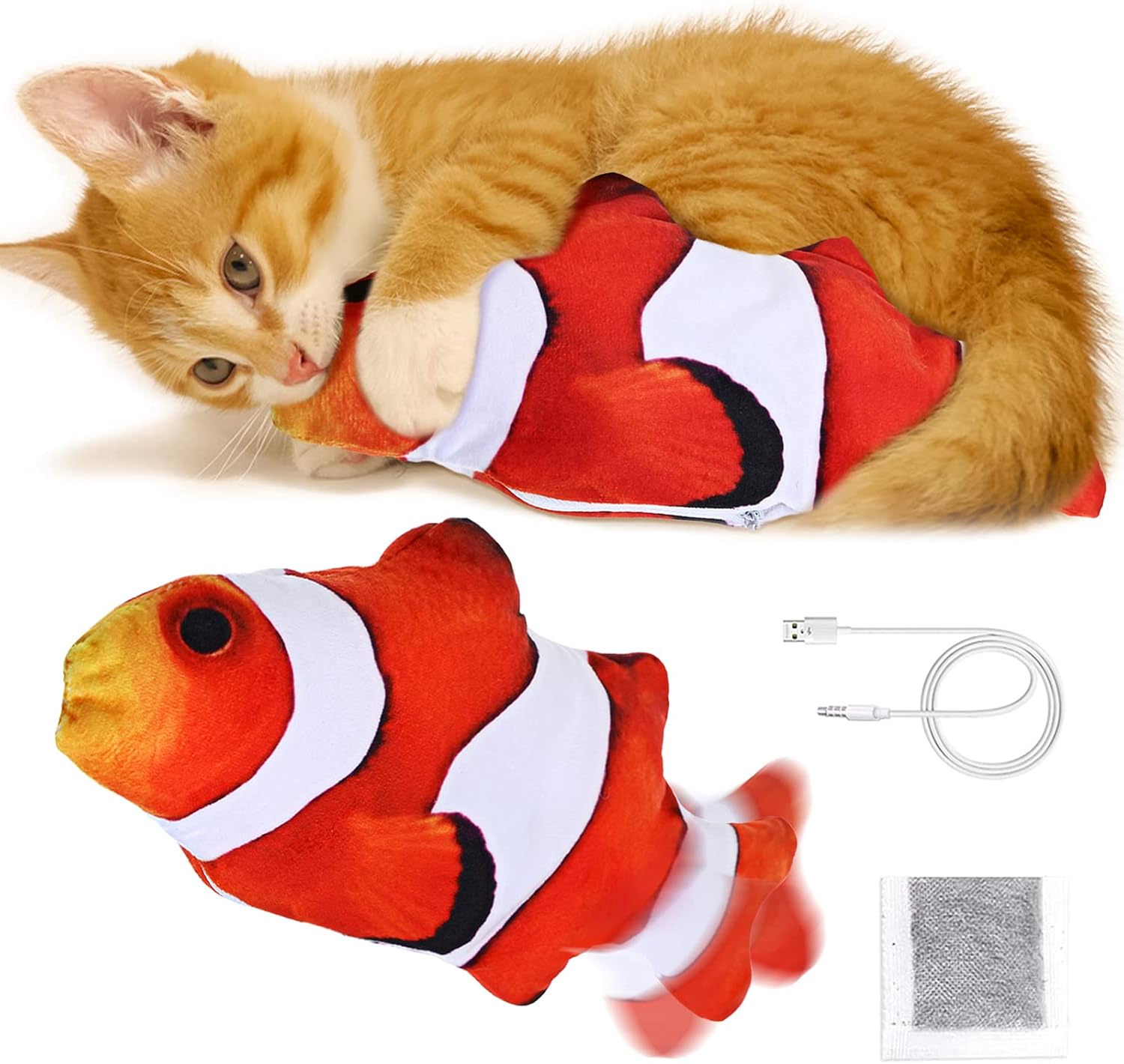 Jeteventy 12'' Floppy Fish Cat Toy, Catnip Toys, Moving Cat Kicker Fish, Realistic