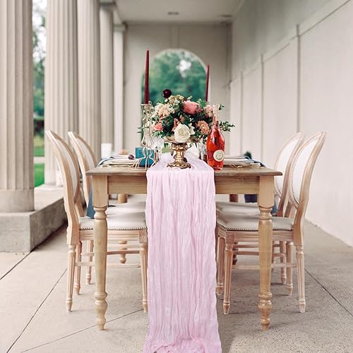 Miniatura 3 de Babenest Camino de mesa de tela de queso rosa rubor de 13.3 pies, paquete de 2 caminos de mesa de gasa bohemia para despedida de soltera, baby