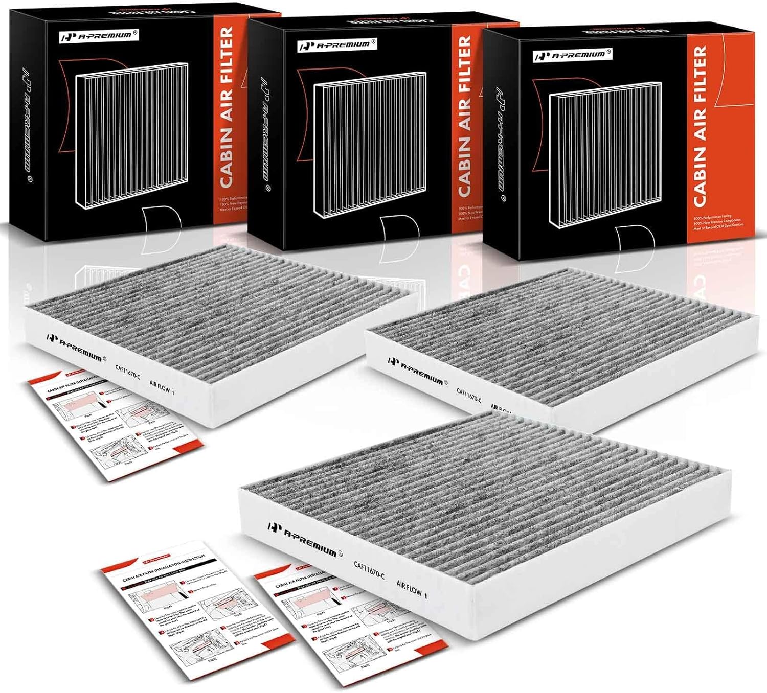 A-Premium 3-PC Cabin Air Filter with Activated Carbon Compatible with Hyundai Sonata 2020 2021 2022, 1.6L 2.0L 2.5L, Replace# 97133-L0000, 97133L0000