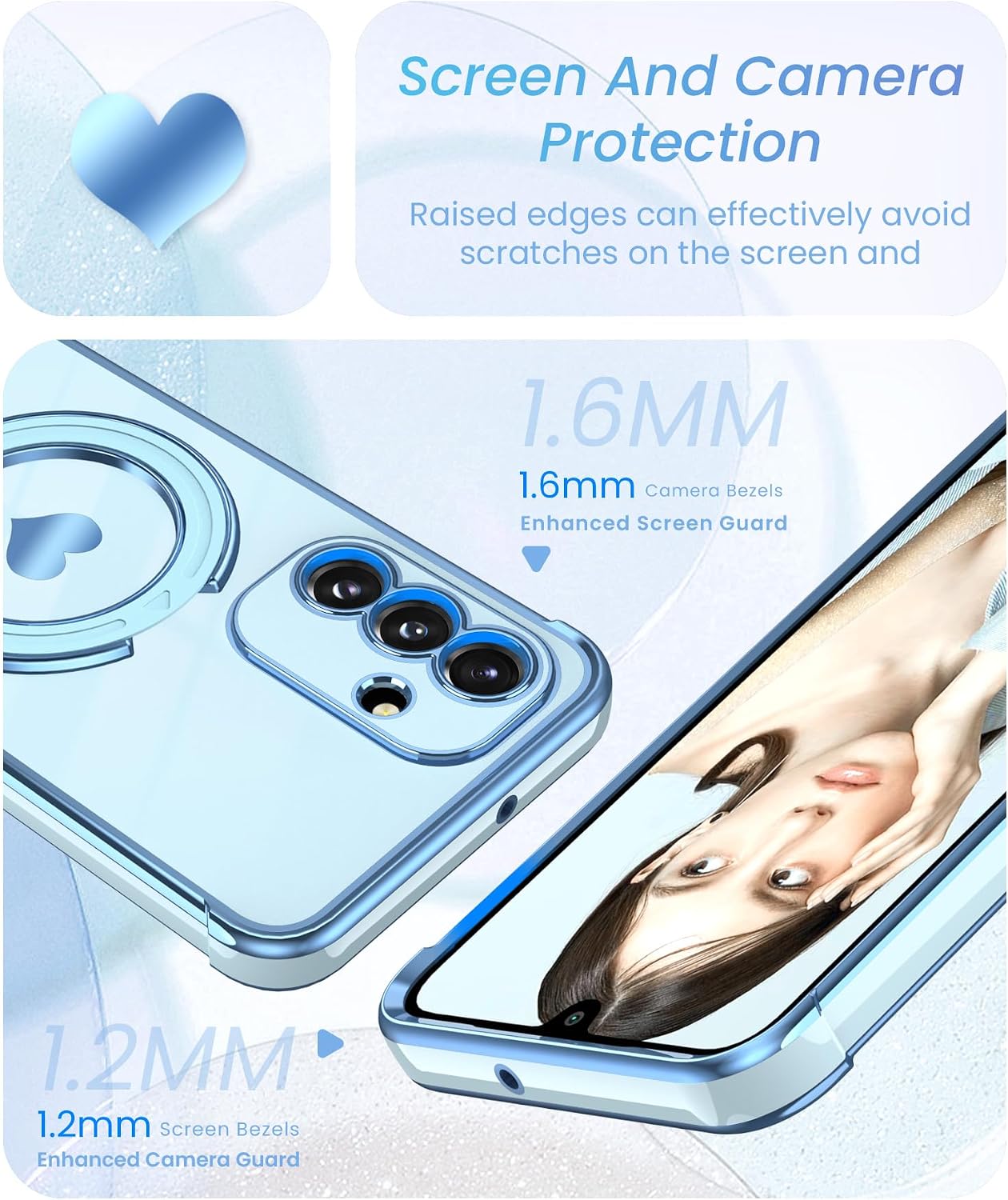 for Samsung Galaxy A16 5G Women Cute Phone Case +Stand,Blue image 3