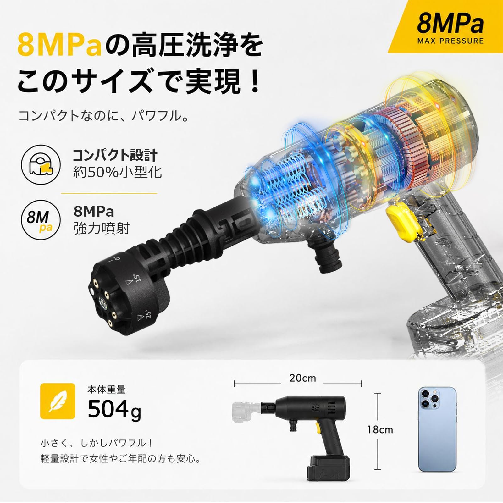 Amazon.co.jp: 高圧洗浄機【2026強化モデル・8MPa・超軽量504gで片手