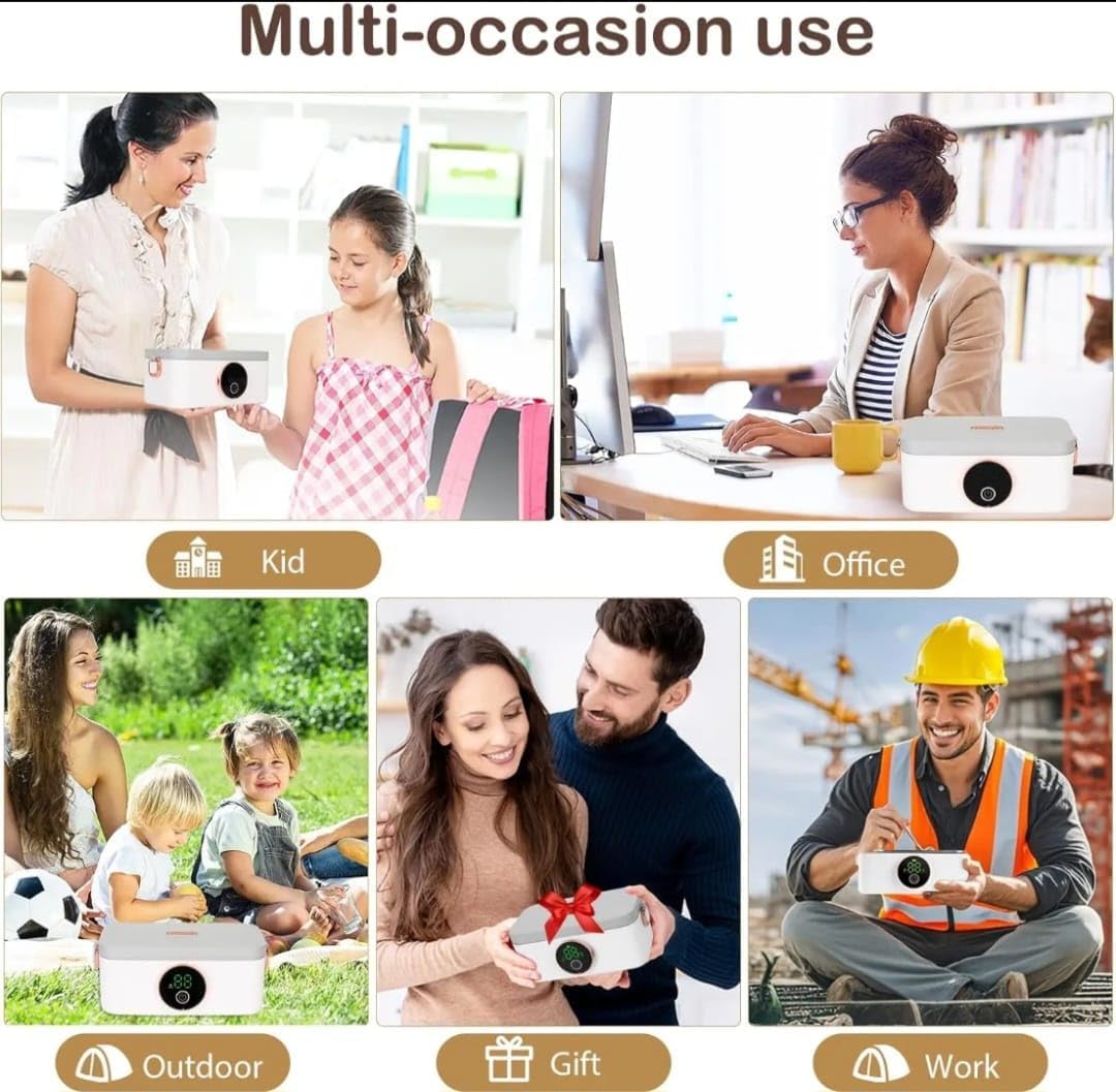 Rechargeable Self-Heating Lunch Box with USB Battery, Portable for Work, Picnic, Camping, Car, Outdoor