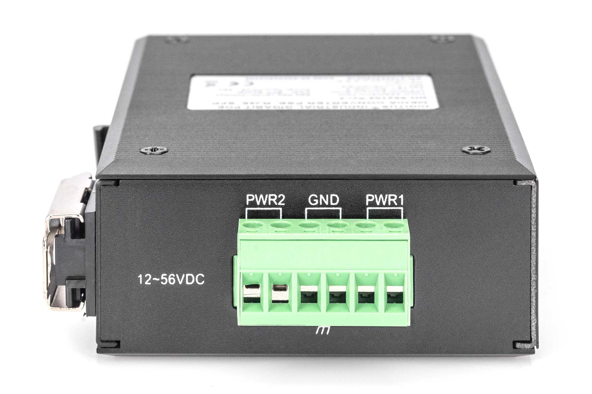 DIGITUS Convertisseur de média DIN-Rail - Port SFP - Ethernet Gbit - RJ45 / SFP 1000Base-X - Avec injecteur PoE - Noir