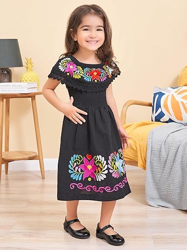 Miniatura 4 de Vestido mexicano para niñas, vestidos tradicionales mexicanos con bordado del Cinco de Mayo para niños pequeños