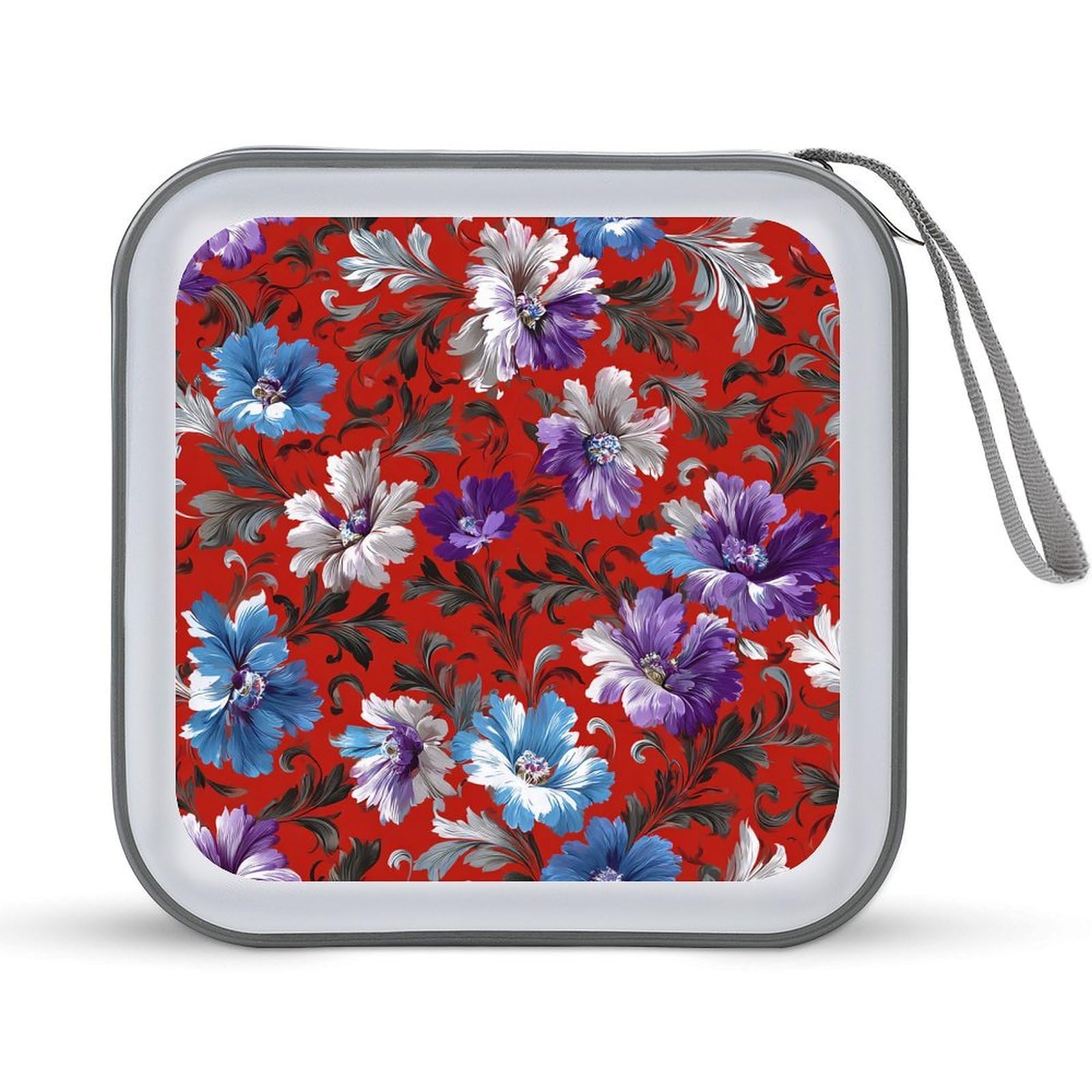 Jubonexis Blue Purple And White Flowers Minimal CD Case DVD Storage Case Portable for Car Home Travel