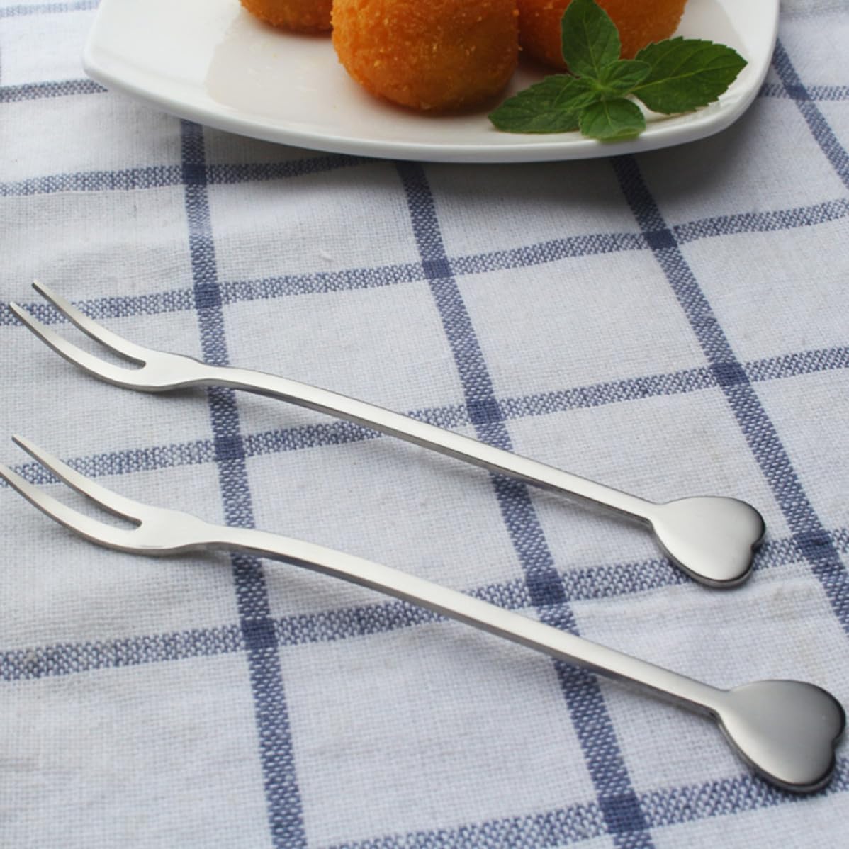 5pcs Fruit Forks, Mini Dessert Picks Heart Shape Stainless Steel