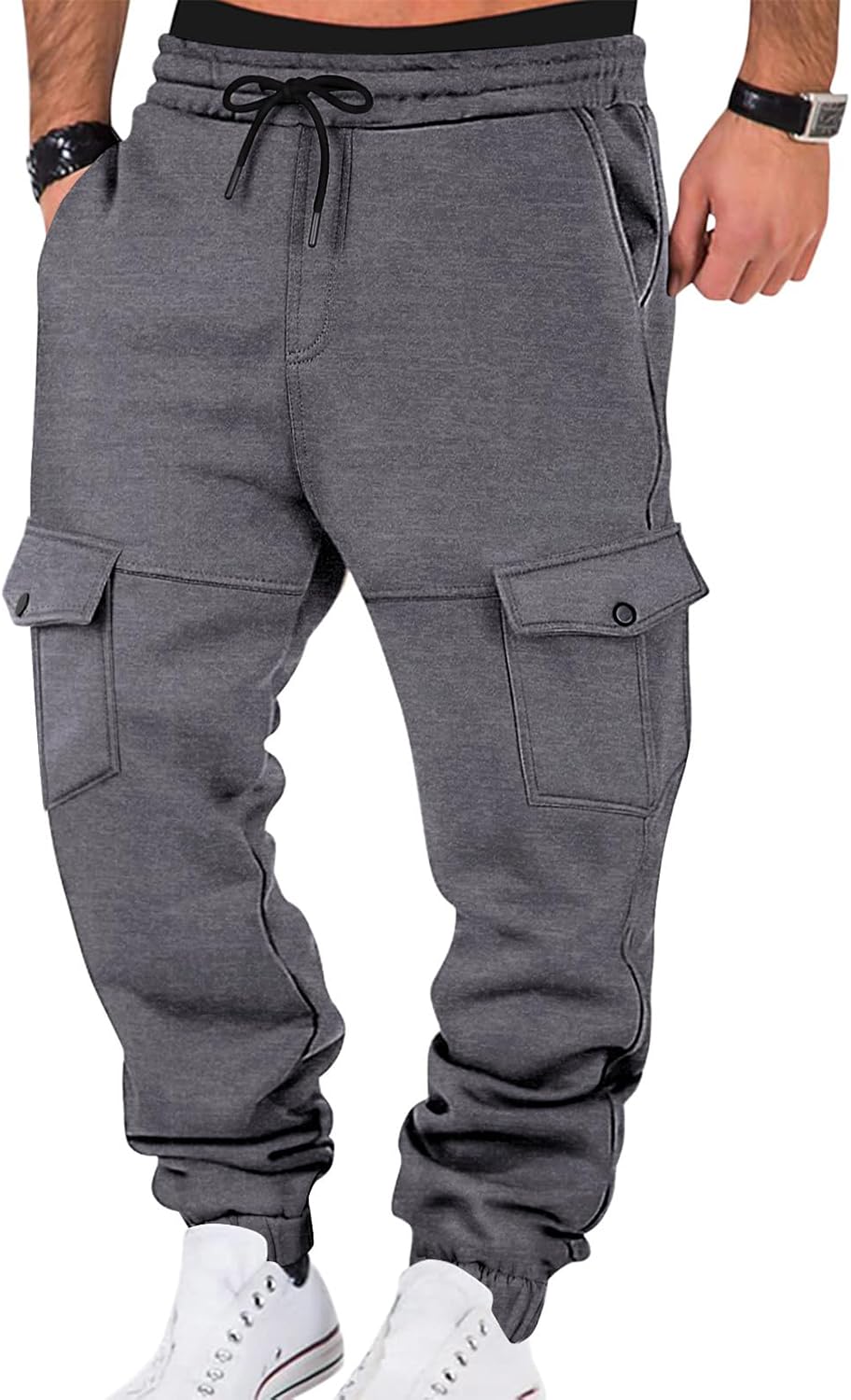 Mens Fleece Lined Sweatpants Warm Winter Athletic Jogger Pants with 6 Pockets Drawstring Outdoor Trousers