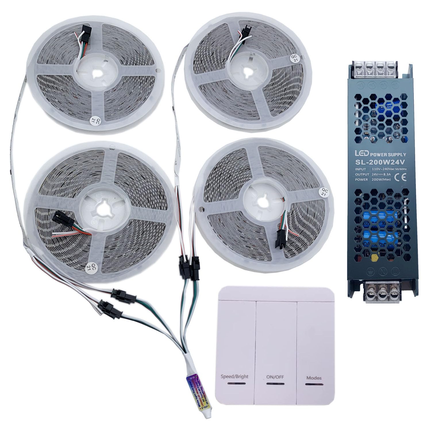 TOPXCDZ DC24V WS2811 Horse Racing LED Strip 2835 120 LED/m Running Water Flowing Light with Wireless Controller Cool Natural Warm White (White, 4 * 10M Strip+Controller+Power)