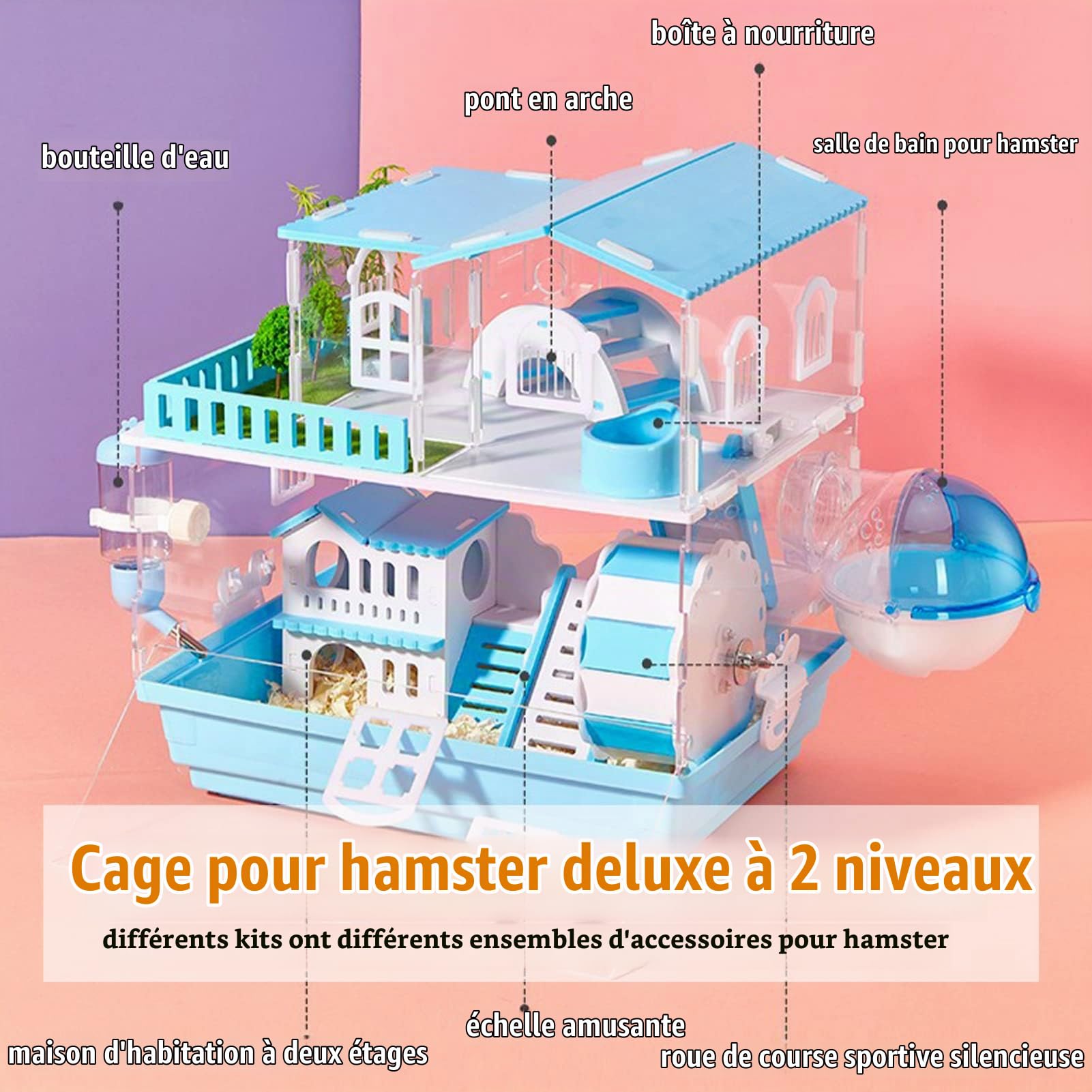 Cage pour Hamster Cage pour Hamster Nain Syrien Habitats pour Petits Animaux à 3 Niveaux Cages pour Hamster en Acrylique entièrement Transparentes avec de Jouets (Arrivé en Une Semaine)