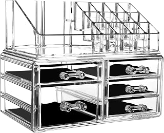 HMNMART Clear Makeup Organizer for Bathroom, Stackable Cosmetics Storage with Drawers, Makeup and Skincare Organizer for V... Price In India