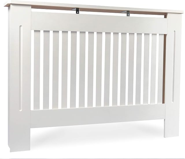 LAVIEVERT White Radiator Cover MDF Modern Cabinet Top Shelving Home Office Slatted Design Vertical Vents for Office Hallway Living Room Bedroom (Striped Medium)
