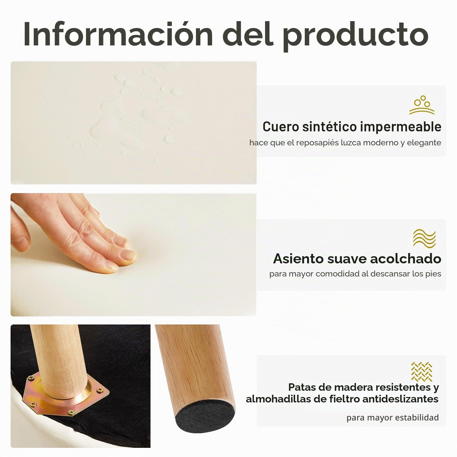 IBUYKE 13” Pequeño Reposapiés Otomana con Almacenamiento, Redondo Puf Reposapiés Taburete con Asiento Acolchado y la Tapa, PU Mini Reposapiés para Sala de Estar Sofá Entrada, Beige WBD023W