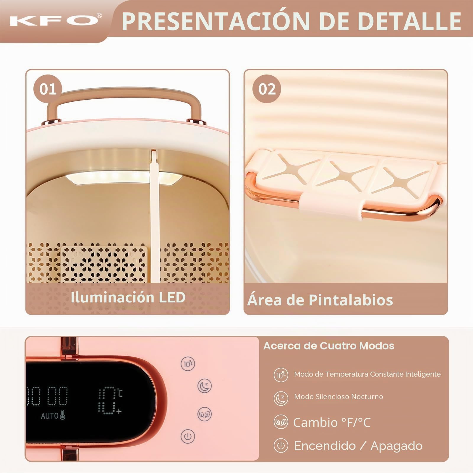 KFO Mini Nevera de Belleza para Cosméticos - 12L Capacidad, 20dB Silencioso, Portátil con Asa, Función Frío y Secado, Ideal para Maquillaje y Cuidado de la Piel