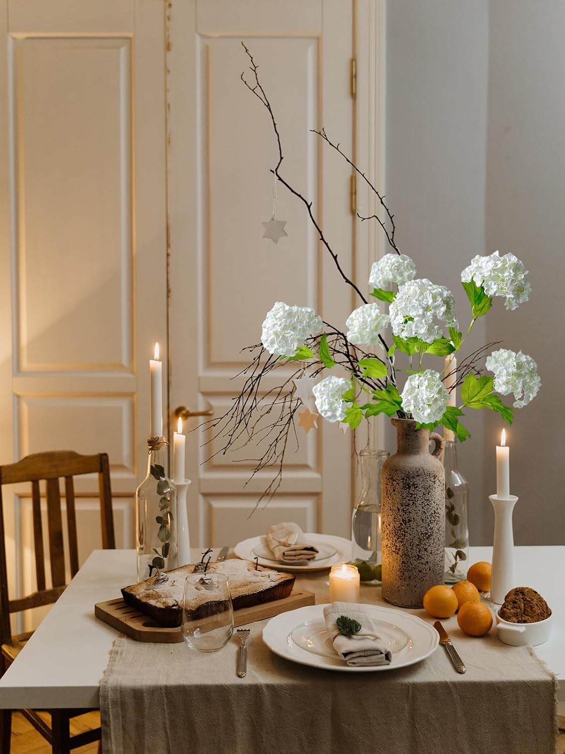 YalzoneMet 4 Pcs 26.8'' Viburnum Artificial Flower Snowball Lifelike Long Stem Real Touch White Small Hydrangea Latex Flower for Home Christmas Decoration Table Centerpieces Floral Arrangements - Image 3