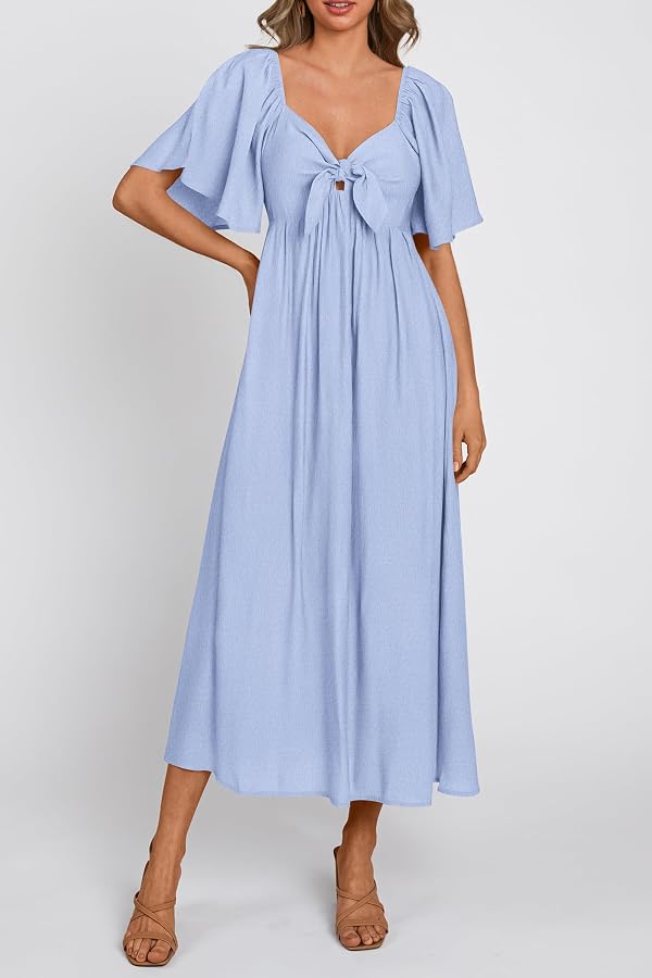 PRETTYGARDEN Women's Summer Bow Tie V Neck Midi Dresses Light Blue by PRETTYGARDEN - Used condition - Image 5
