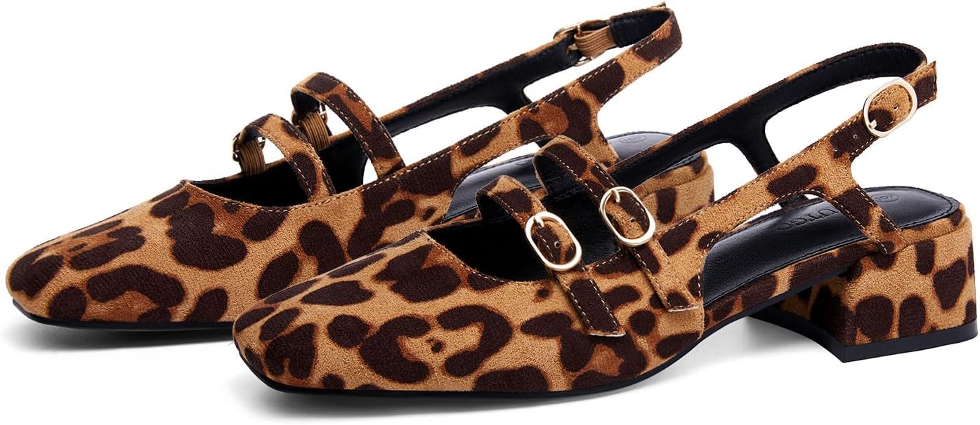 Coutgo Women's Mary Jane Chunky Low Heels Slingback Pumps Closed Square Toe Wedding Dress Shoes - Image 3