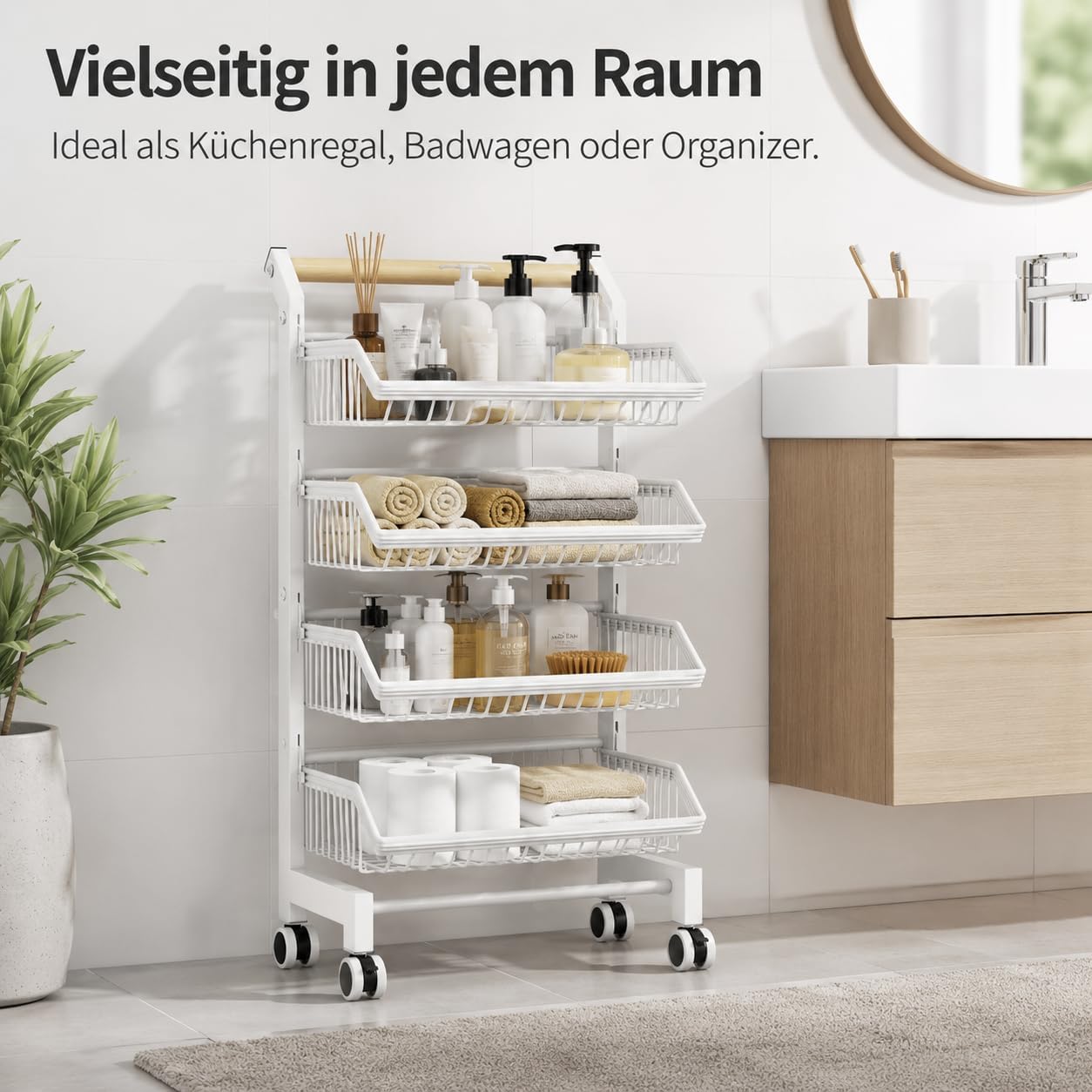 Garvee Küchenwagen Metall, 4 Ebenen Obst- und Gemüsewagen mit Schubladen