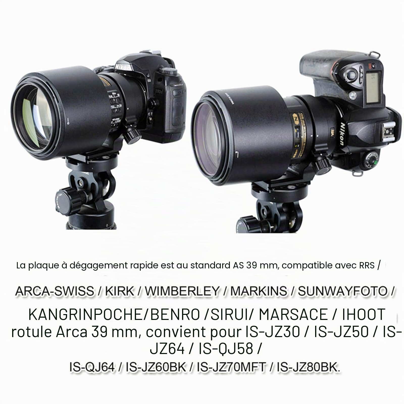 iShoot Bague de fixation pour trépied pour Nikon RT-1 Nikkor AF-S 300 mm F/4E PF ED VR & AF-S 70-200 mm F/4G ED VR, plaque de dégagement rapide inférieure compatible avec Arca-Swiss 39 mm Fit Ballhead
