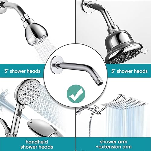 Miniatura 4 de Cobbe Brazo de ducha con brida y cinta de teflón, extensión de brazo de ducha de 6 pulgadas para cabezal de ducha fijo, negro mate