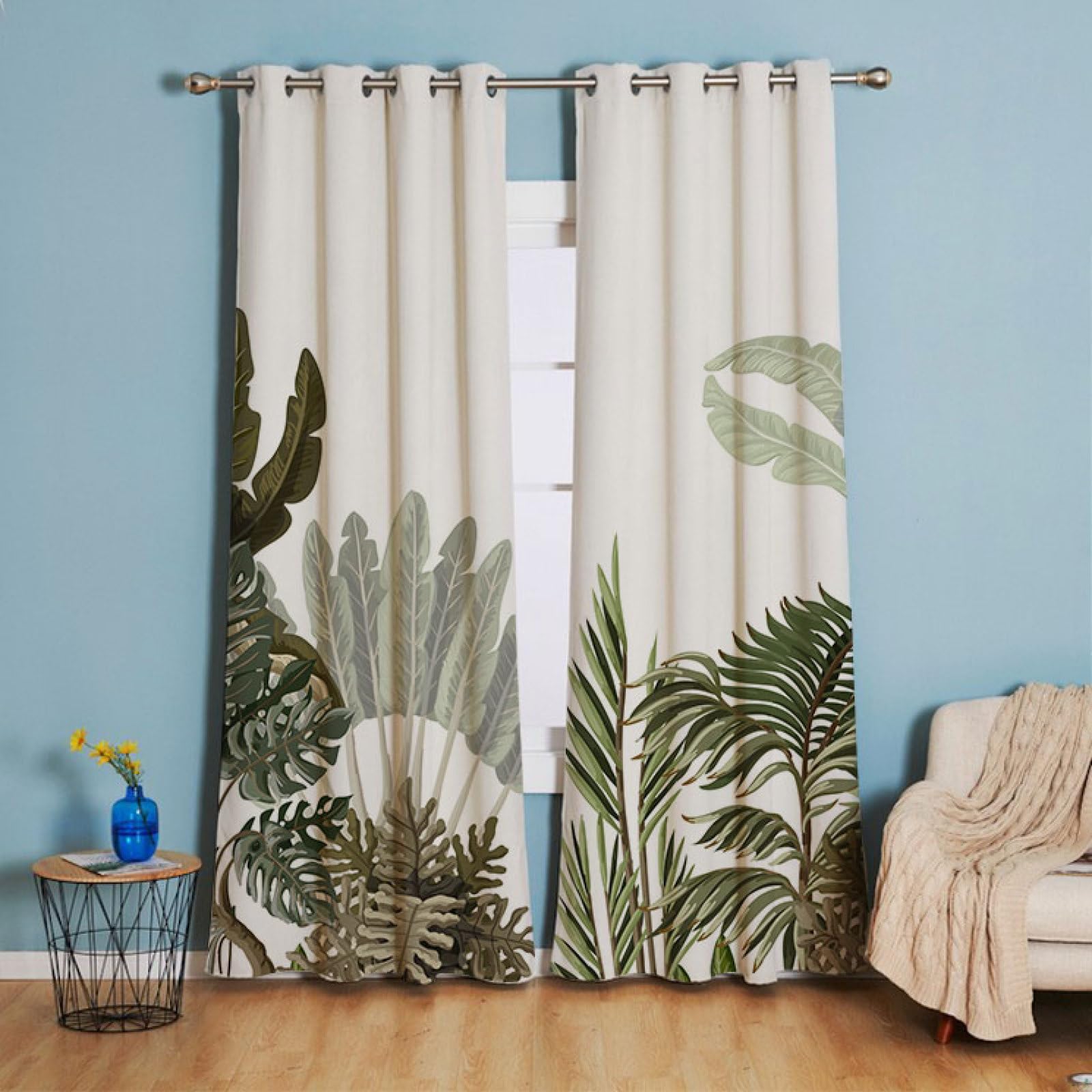 Gardinen Olivgrün Tropical Vorhang Verdunkelungsvorhang Schallschutz Vorhang Blickdicht Curtains Gardinen mit Ösen for Living Room Bedroom