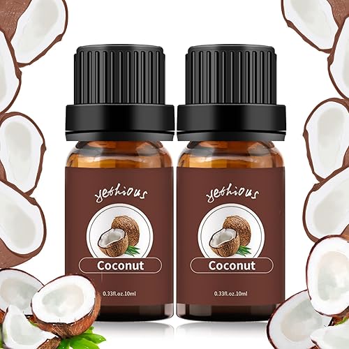 yethious Juego de 2 aceites esenciales de coco orgánico puro para difusor y aromaterapia, jabón, fabricación de velas, 0.3 fl oz