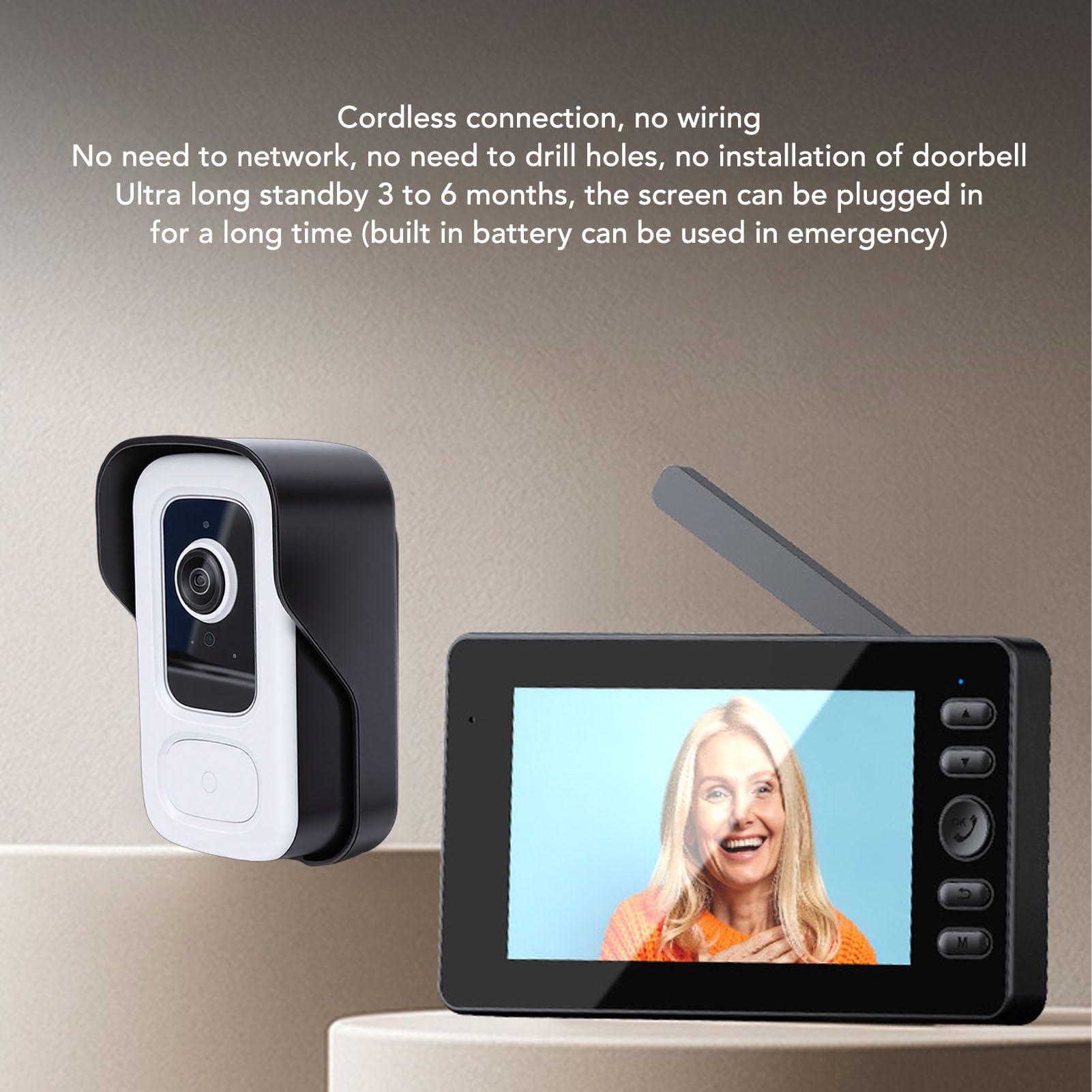 Cuifati Timbre con Video Inalámbrico, 1080P HD 110° Gran Angular Timbre con Video WiFi Inteligente, System de Intercomunicación con Videoportero Inalámbrico con Pantalla de 4.3 "para