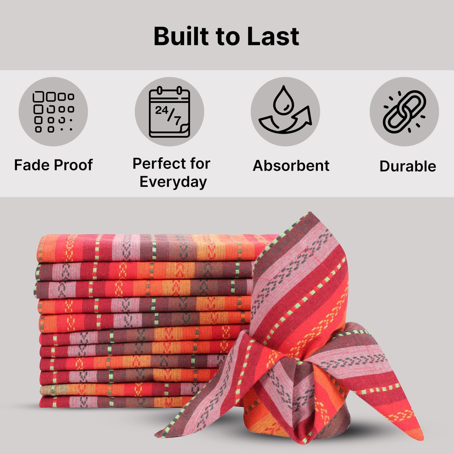 LFH Home Cotton Rich Cloth Salsa Napkin Set of 24 Valentine’s Day Romantic Red Washable Soft Durable Striped Table Napkins for Dining, Wedding, Daily Use, Reusable Eco-Friendly (18x18) image 5