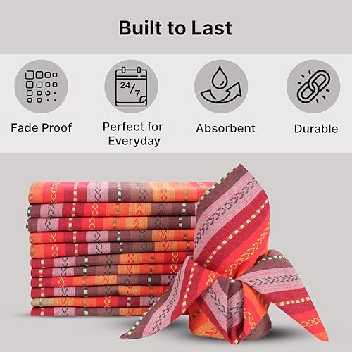 Miniatura 5 de LFH Home - Juego de 12 servilletas de tela de algodón para sala de mesa, lavables, suaves, duraderas, a rayas, para comedor, boda, uso diario,