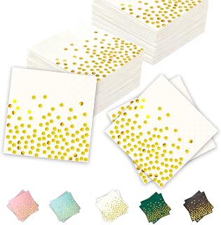 100Pcs White and Gold Cocktail Napkins, 6.5 Inch Gold Dots Disposable Dinner Paper Napkins for Party Wedding Birthday Bar Holiday Graduation Christmas