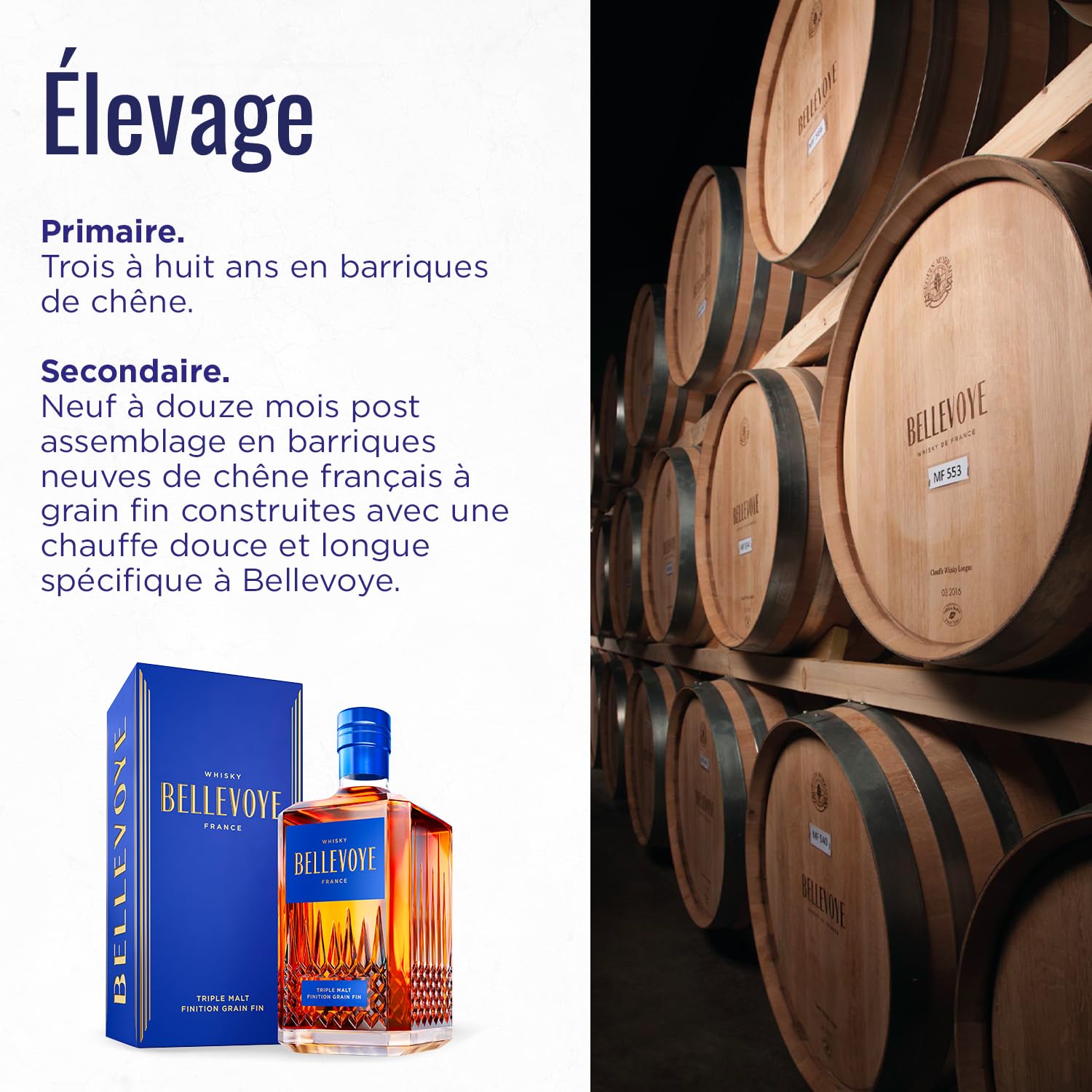 BELLEVOYE Bleu - Whisky Triple Malt - Médaille d’or Concours Mondial Whisky Masters 2022 - 40 % Alcool - 100 % France - 70 cl