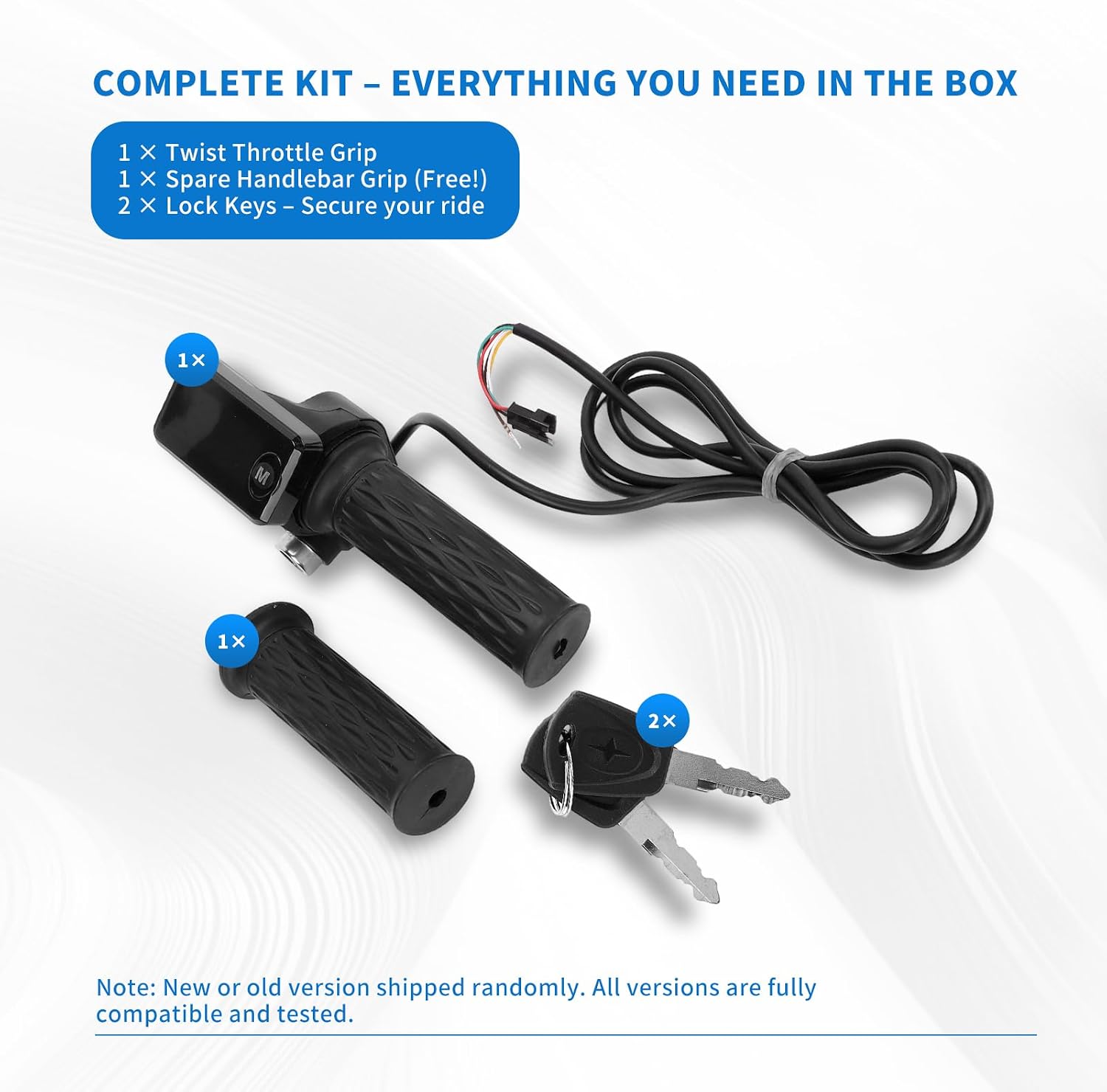 E Bike Grips Throttle Electric Scooter Twist Handlebar with LCD Display Throttle Accelerator Handle Grips with Cable Key Knock for tuttio Scooter Motorcycle 24V-72V