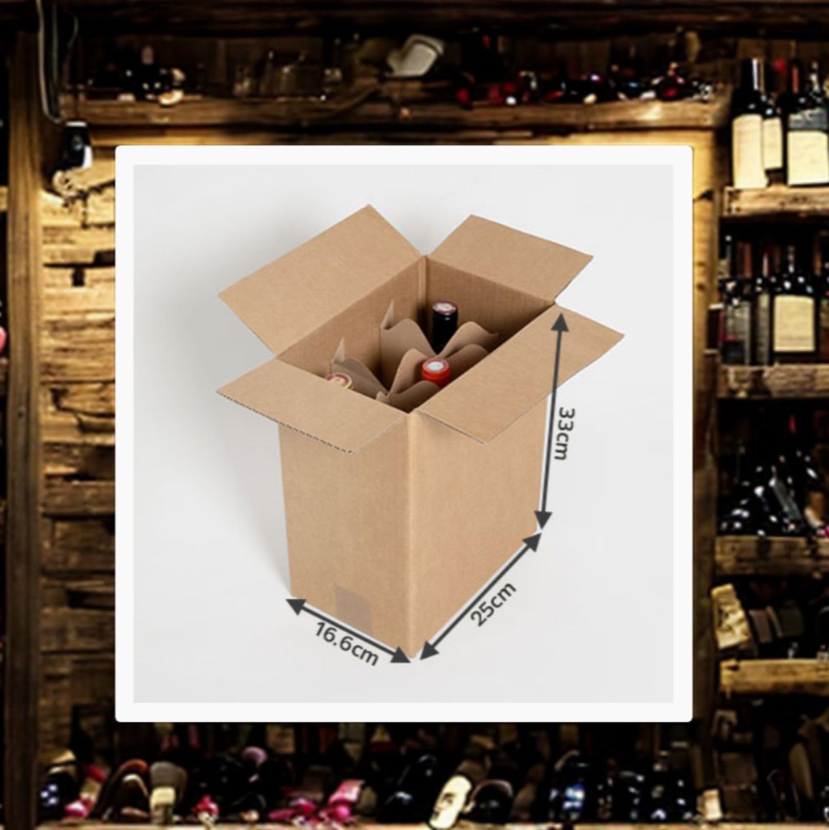 Emballage Carton 6 Bouteilles | 5 Caisses 330x165x250 mm | Double Epaisseur Très Solide | Croisillions Intérieurs | Kraft brun | Vin, Bière, Cidre | Sécurité Expédition Déménagement Transport